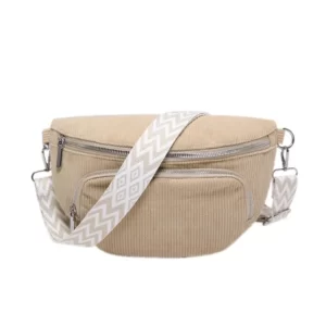 sac banane velours côtelé beige