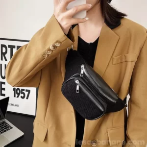 Sac Banane Velours Côtelé Noir Femme en bandoulière