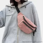 sac banane velours vieux rose bandoulière