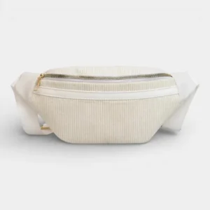 sac banane en velours côtelé et simili cuir blanc