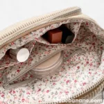 Sac Banane Bandouliere Velours Beige Compartiments et Poches intérieures