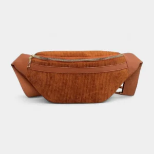 sac banane femme velours côtelé marron camel orange