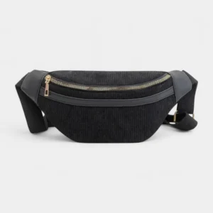 sac banane femme velours côtelé noir empiècements simili cuir