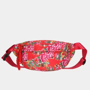 sac banane fleuri rouge