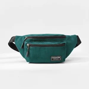 sac banane homme velours côtelé bleu paon vert canard de face