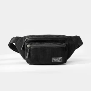 sac banane homme velours côtelé noir de face