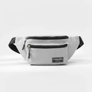 sac banane homme velours côtelé gris clair blanc de face