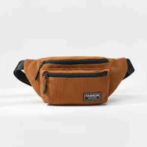 sac banane homme velours côtelé marron camel de face