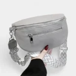 sac banane sangle interchangeable gris simili cuir grainé