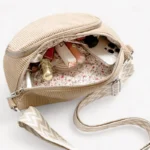 sac banane velours côtelé beige doublure fleurie compartiments avec affaires