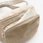 sac banane velours côtelé beige poche avant doublure fleurie