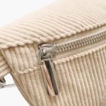 sac banane velours côtelé beige tirettes chromées