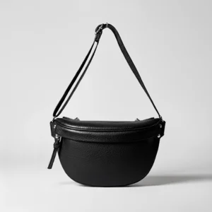 sac banane femme chic en cuir noir brillant