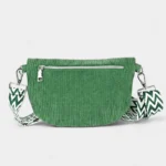 Sac Banane Velours Côtelé Bandoulière Femme en vert avec lanières à motif chevron