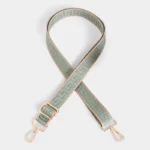 Bandoulière Sac Banane Motifs Grecs en nylon jacquard vert avec liseré beige et mousquetons dorés.