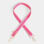 Bandoulière Sac Banane Motifs Grecs en nylon rose avec motifs méandres et liseré beige.