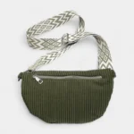 Petit Sac Banane Velours Côtelé Bandoulière Femme de couleur vert olive poche arrière zippée
