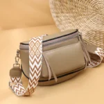 Sac Banane Bandoulière Femme Cuir Chic Poche Avant marron avec sangle tressée