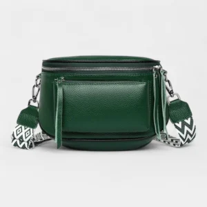 Sac Banane Bandoulière Femme Cuir Chic Poche Avant vert avec sangle décorative