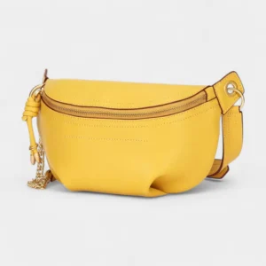 Sac Banane Cuir Coloré en cuir jaune avec une lanière ouverte vu de côté