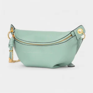 Sac Banane Cuir Coloré en cuir mint avec lanière orange et zip doré