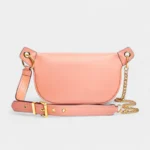 Sac Banane Cuir Coloré en cuir rose avec sangle en cuir et chaîne dorée