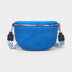 Sac Banane Femme Daim en daim bleu électrique avec une sangle décorée de motifs géométriques