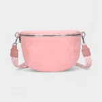 Sac Banane Femme Daim en daim rose pastel avec bandoulière tissée