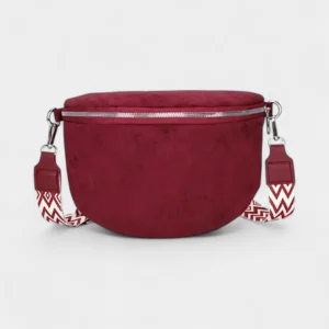 Sac Banane Femme Daim de couleur bordeaux avec une bandoulière à motif géométrique