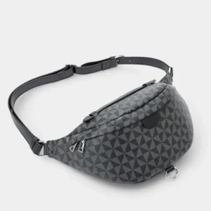 Sac Banane Femme Chic Motif Damier en simili cuir gris avec une lanière ajustable et une fermeture éclair