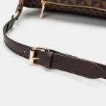 Sac Banane Femme Chic Motif Damier avec lanière en cuir marron et boucle dorée