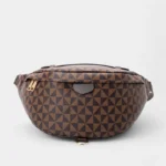 Sac Banane Femme Chic Motif Damier en simili cuir marron avec un design géométrique et sangle ajustable