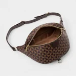 Sac Banane Femme Chic Motif Damier marron avec une poche ouverte et une matière synthétique haut de gamme