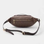 Sac Banane Femme Chic Motif Damier en cuir marron avec motif géométrique et poignée zippée