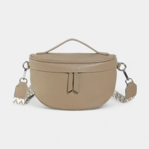 Sac Banane Femme Cuir Chic Bandoulière en cuir beige avec lanière ethnique