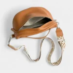 Sac Banane Femme Cuir Chic Bandoulière en cuir marron orange brun ouvert poche intérieur zippée et compartiment