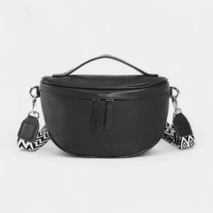 Sac Banane Femme Cuir Chic Bandoulière en cuir noir avec lanière décorative