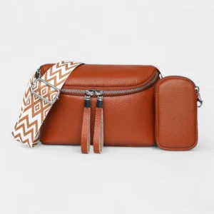 Sac Banane Femme Cuir Chic Rectangulaire en cuir marron avec bandoulière imprimée et poche zippée