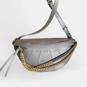 Sac Banane Femme Cuir Chaîne Dorée gris avec une chaîne dorée