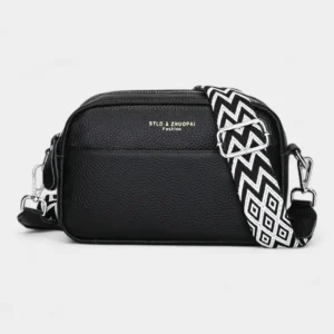 Sac Banane Femme Cuir Rectangulaire Bandoulière noir avec une lanière décorée d'un motif géométrique