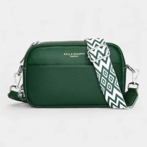 Sac Banane Femme Cuir Rectangulaire Bandoulière vert avec bandoulière décorée de motifs géométriques