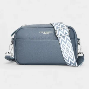 Sac Banane Femme Cuir Rectangulaire Bandoulière bleu pâle avec bandoulière colorée et motif géométrique