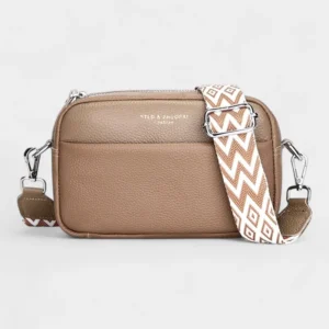 Sac Banane Femme Cuir Rectangulaire Bandoulière beige avec bandoulière en design géométrique