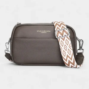 Sac Banane Femme Cuir Rectangulaire Bandoulière gris avec lanière géométrique