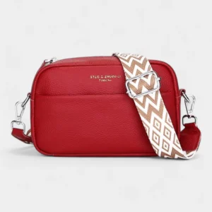 Sac Banane Femme Cuir Rectangulaire rouge vif avec une bandoulière géométrique