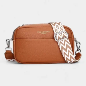 Sac Banane Femme Cuir Rectangulaire Bandoulière marron avec une bandoulière à motif chevron