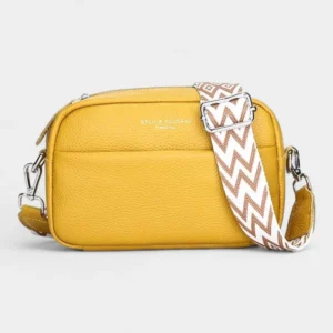 Sac Banane Femme Cuir Rectangulaire jaune vif avec bandoulière ethnique