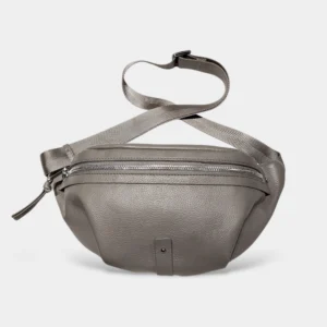 Sac Banane Femme Cuir Vintage Chic de couleur grise avec une sangle en nylon