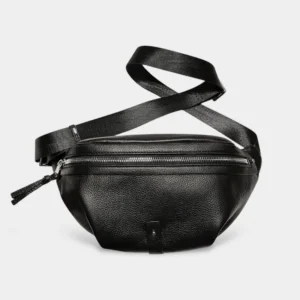 Sac Banane Femme Cuir Vintage Chic noir avec sangle design élégant et moderne