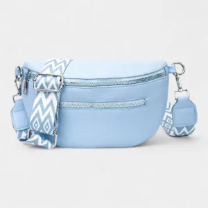 Sac Banane Femme Simili Cuir Bleu Ciel avec une bandoulière à motifs et une texture douce